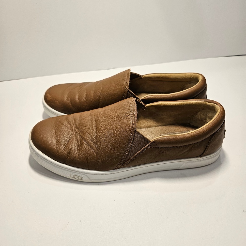 UGG Kitlyn Brown Pebbled Leather Slip On Sneakers Shearling Lined Womens 6 - Picture 1 of 13